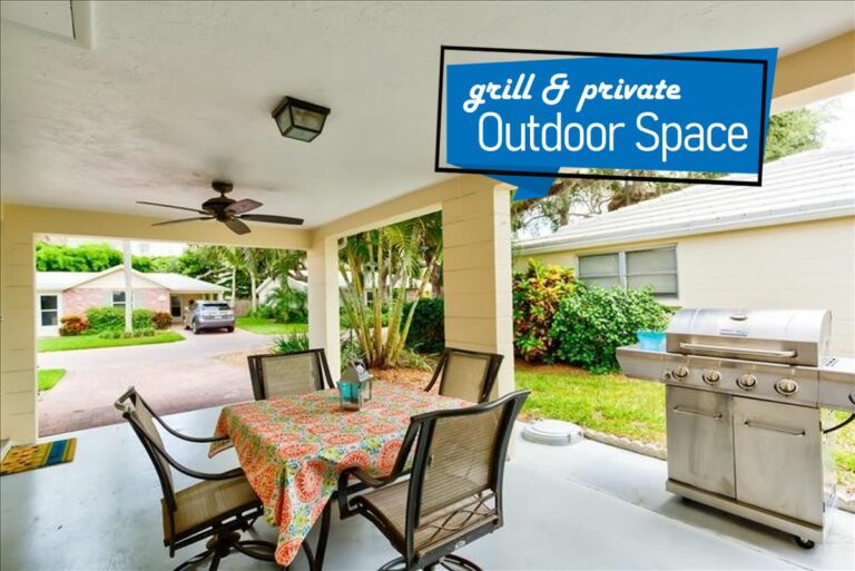 Under the covered car-port you have a table and seating for 4 plus your own private grill.